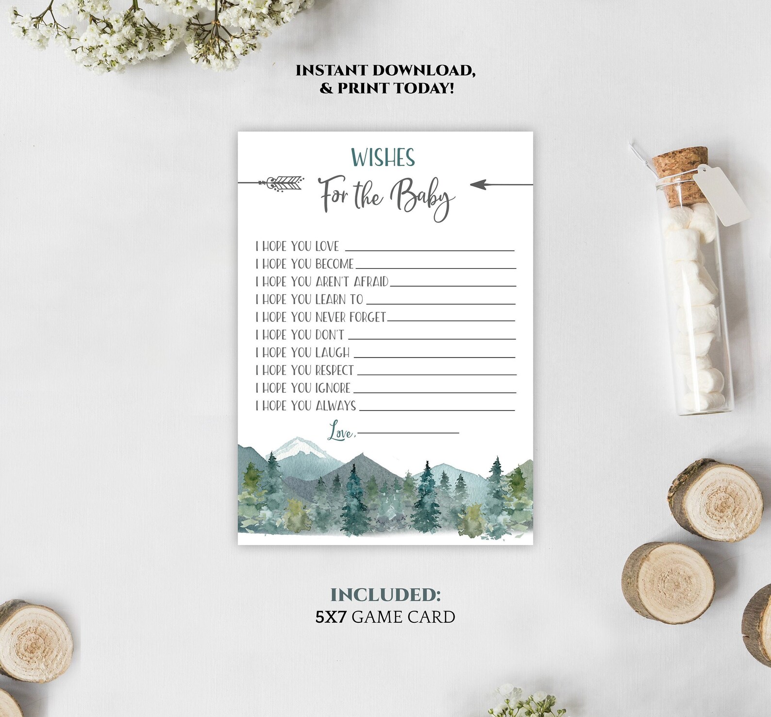 Printable Wishes for the Baby Shower Game Rustic Adventure - Etsy