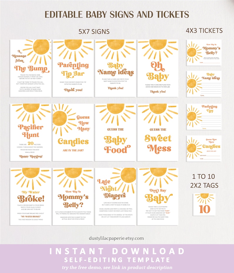 Editable Sun Baby Shower Game Bundle, Here Comes The Son Baby Shower Game Pack, Boho Sunshine Printable Game Cards Template DLPB157 image 7