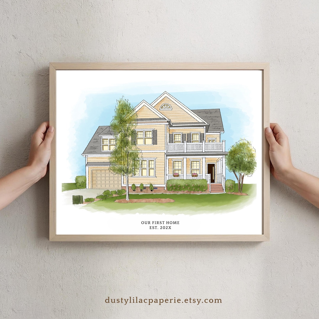 Custom Home Portrait, Personalized House Illustration Watercolor ...