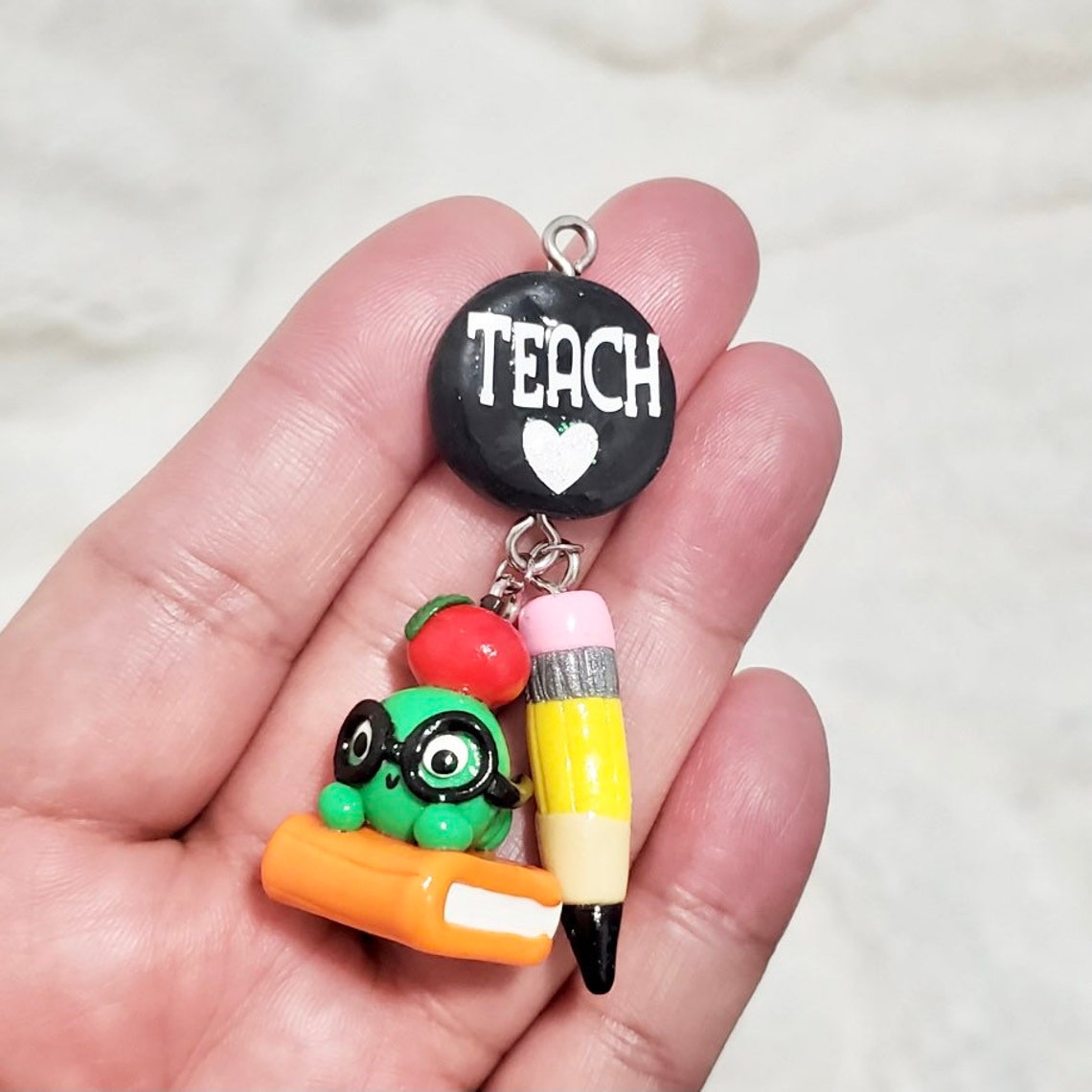 Teach polymer clay charms keychain stitch marker teacher Etsy