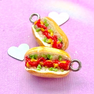 What Up Dog? -polymer clay charms, hot dog, keychain, stitch marker, miniature food