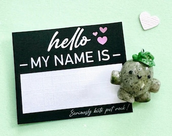 Seriously Kute Pet Rock -polymer clay charms, keychain, stitch marker, hello my name is, emotional support buddy, pocket hug