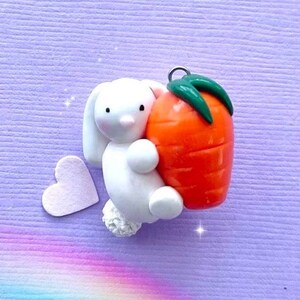 Easter Bunny -polymer clay charms, Easter, keychain, stitch marker, carrot
