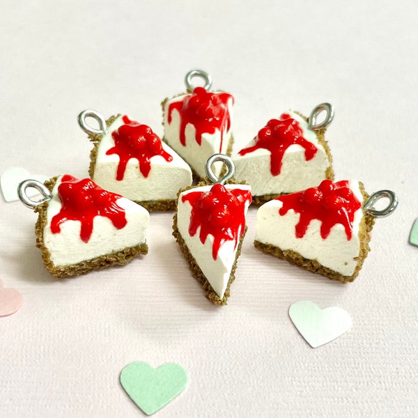 Cherry Cheesecake -polymer clay charms, dessert, keychain, stitch marker