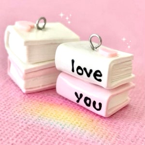 Love Story -polymer clay charms, keychain, stitch marker, Valentines Day, books