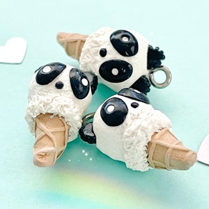Panda Ice Cream -polymer clay charms, keychain, stitch marker, miniature food