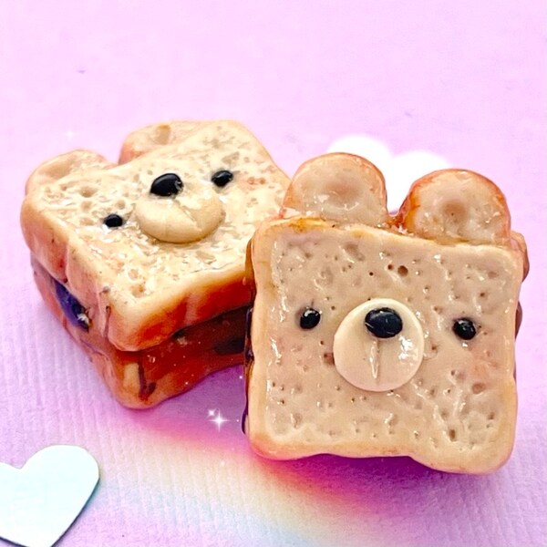 PB & J -polymer clay charms, keychain, stitch marker, food charm, peanut butter and jelly, bear sandwich