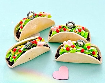 Taco Bout Awesome -polymer clay charms, keychain, stitch marker, food charm, miniature food