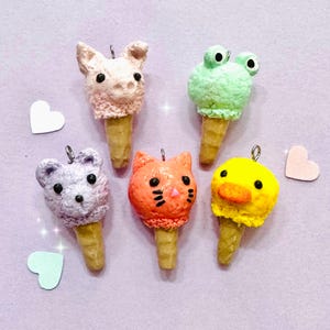 Kute Ice Cream -polymer clay charms, keychain, stitch marker, miniature food, ice cream, cute animals