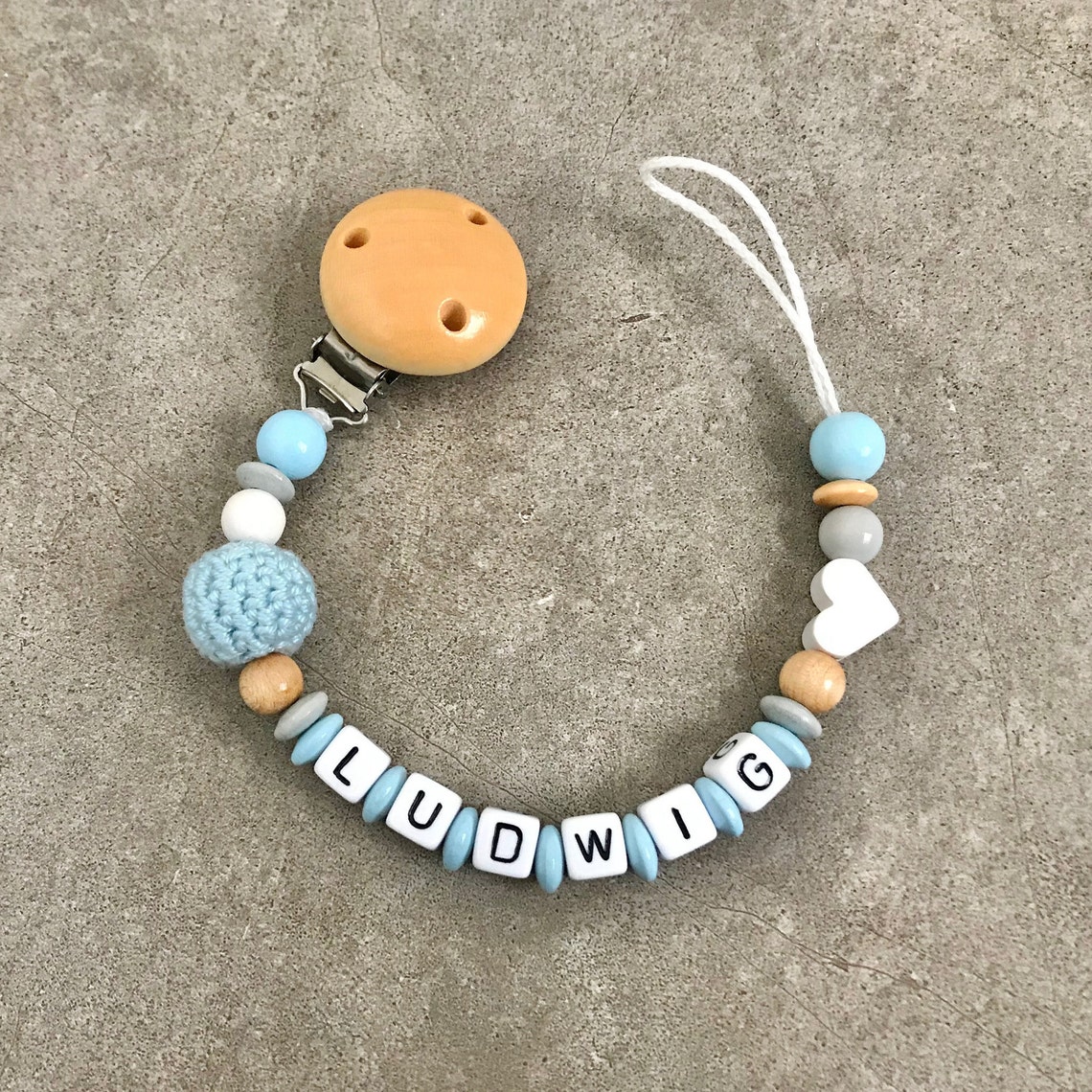 Pacifier Necklace With Crochet Bead & Heart Etsy UK