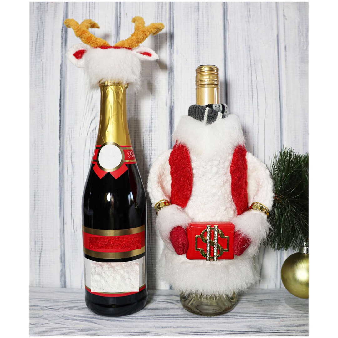 Reindeer Santa Bottle Covers Christmas Bottle Wine Bottle Etsy