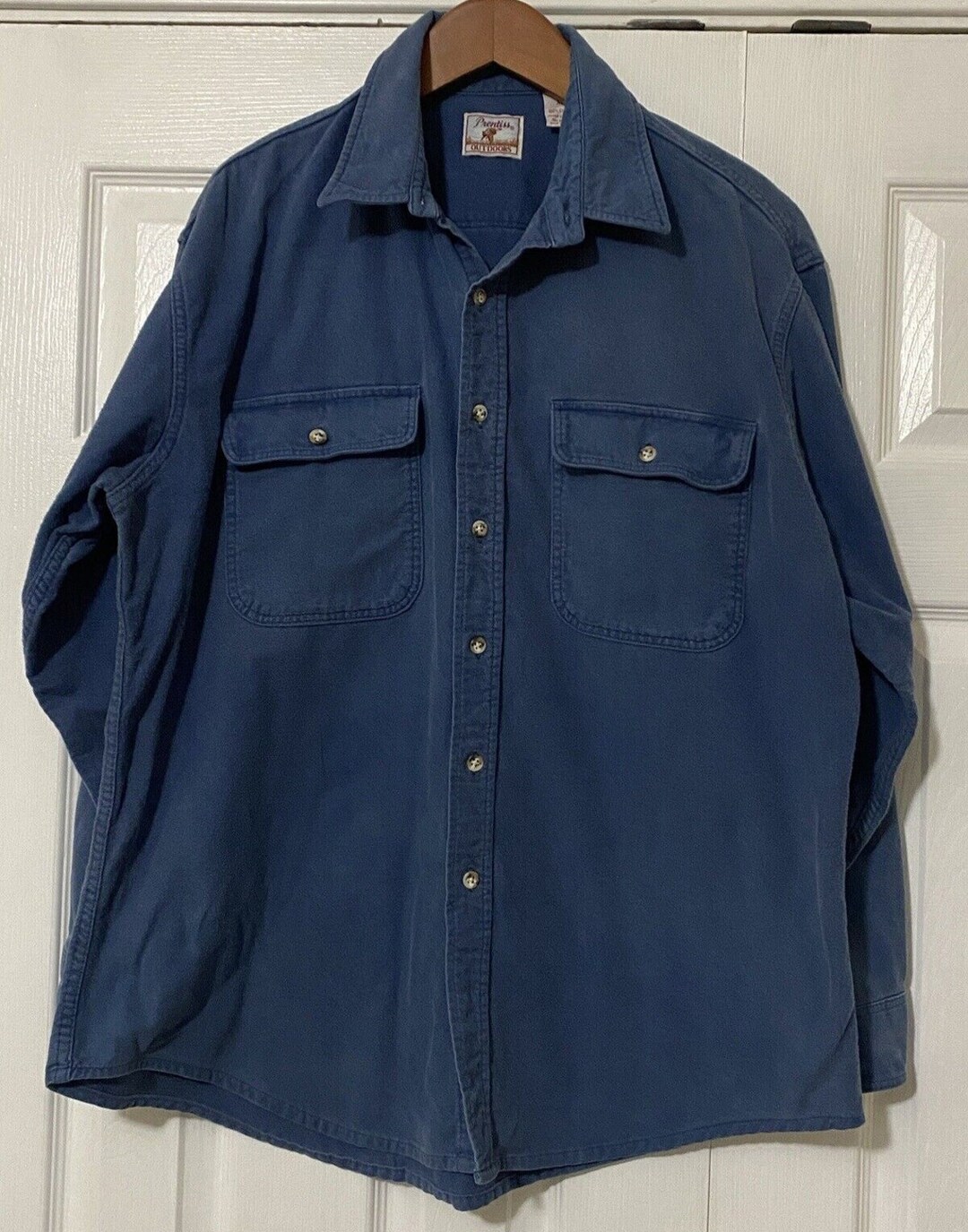 Vtg Prentiss Outdoors Chamois Cloth Button up Mens Shirt XL Blue 