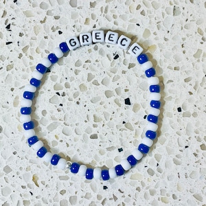 GREECE bracelet, Blue and White seed bead bracelet, Greek stretch bracelet