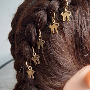 Decoratieve Kitten roestvrij staal gouden haar kralen, vrouwen haar kralen, kat dread kraal, haar kraal voor vlechten, Valentijnscadeau voor haar