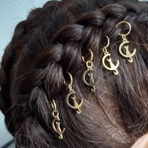 Decorative Moon and Cat Stainless Steel Gold Hair Beads, Women Beads Clips, Moon Dread Bead, Hair Bead for Braids, Gift for her