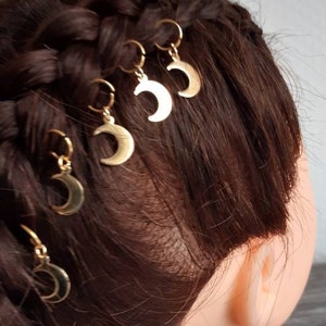 decoratieve maan roestvrij staal gouden haar kralen, vrouwen haar kralen, maan dread kraal, haar kraal voor vlechten, haar hanger, cadeau voor haar