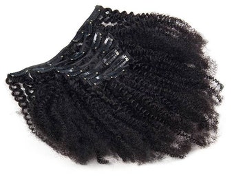 Afro Kinky curly human hair extension clips in, hair clips, hair piece, human hair ponytail, diy extension clip in, curly clips in,100 Gramm