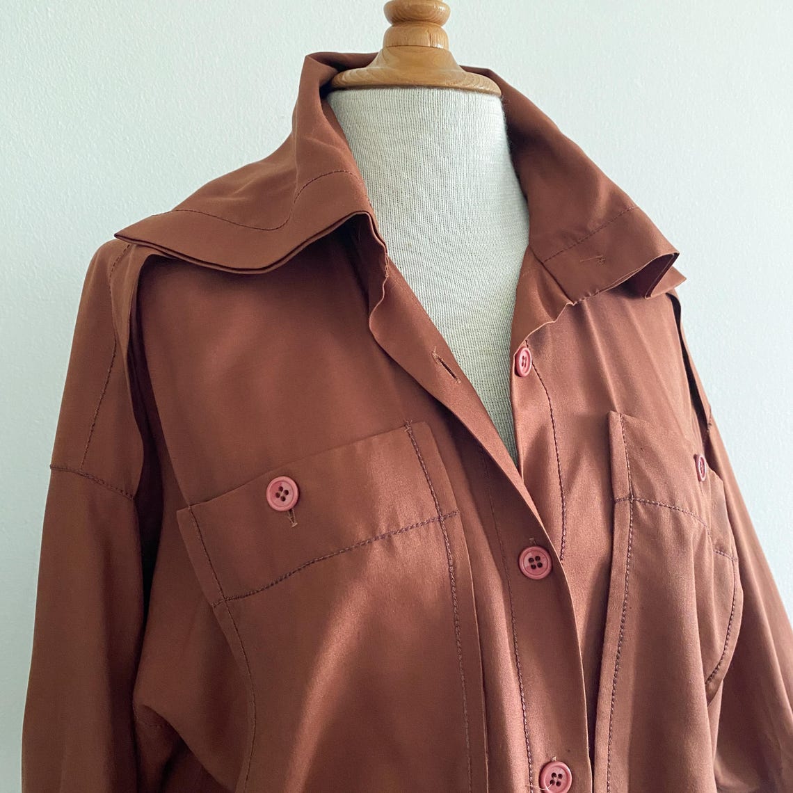 Vintage 1980s Vogue Alley Drop Waist Shirt Dress Silk Rayon, photo 3 sur 5