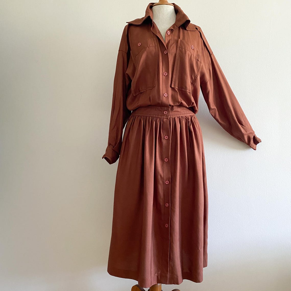 Vintage 1980s Vogue Alley Drop Waist Shirt Dress Silk Rayon, photo 2 sur 5