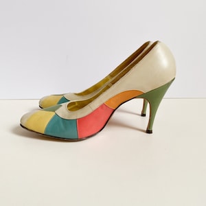 Vintage 1960s Johansen Lewis Harlequin Colorful Stiletto Heels Pumps