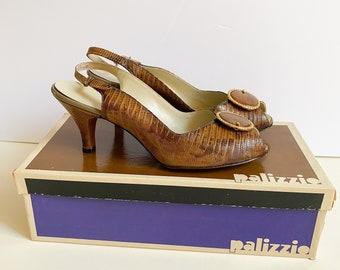 Vintage 1940s/1950s NIB NOS Palizzio Lizard Peep Toe Slingback Heels Pumps