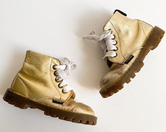 Vintage Girl's Dr. Martens England Metallic Gold Boots Toddler 9