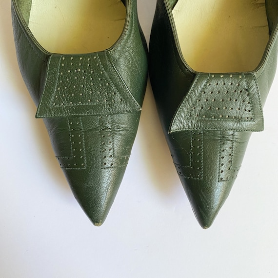 Vintage 1960s Bata Personality Green Leather Perf… - image 4
