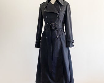 Vintage 1970s Fox Run by Little Foxes Fitted Black Trench Coat