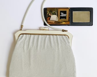 Vintage Oroton West Germany White Cream Chain Mail Enamel Purse Evening Bag Clutch NWT NOS