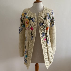 Vintage 2000s 90s Fornarina Y2K Hand Knitted Embroidered Sweater Cardigan