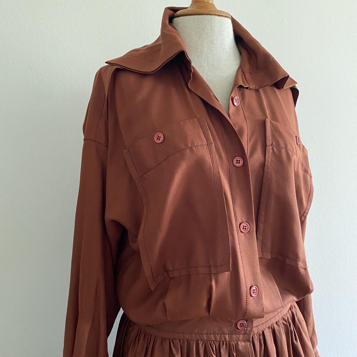 Vintage 1980s Vogue Alley Drop Waist Shirt Dress Silk Rayon, photo 4 sur 5