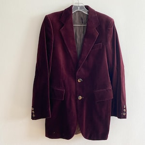 Vintage 1970s Jupiter by Weil France Plum Velvet Two Button Blazer Men Women Unisex