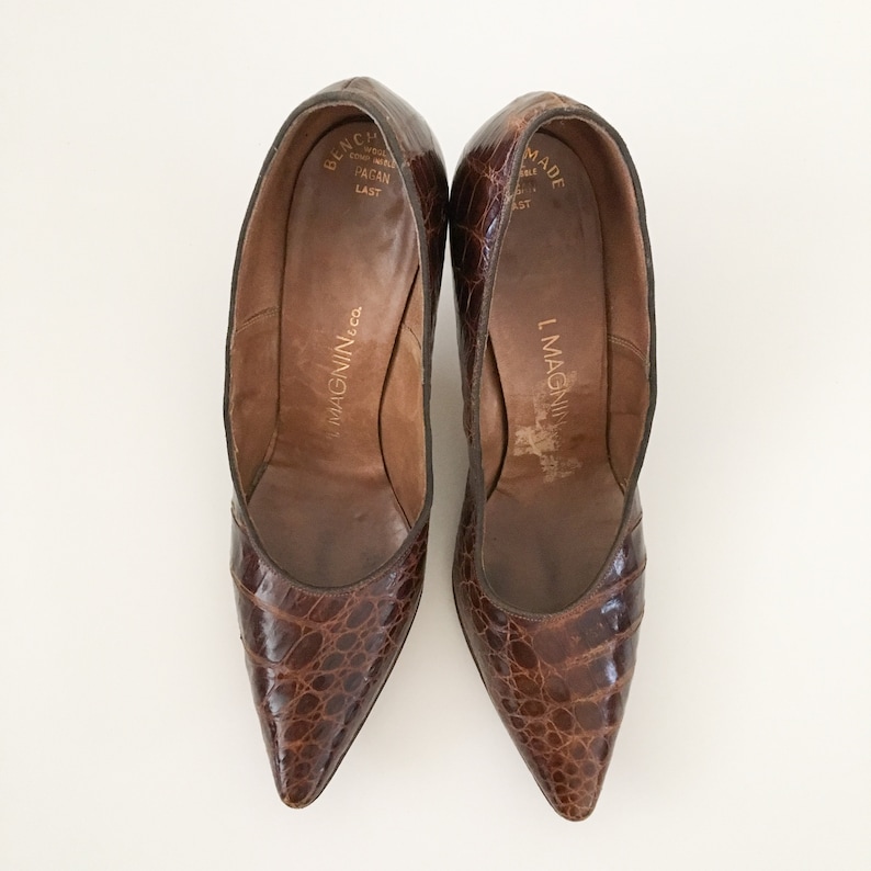 Escarpins Vintage Delman I. Magnin Dorés - Taille 8 US - Talon Moyen (2-2.9") - Cuir - Occasion En Bon état