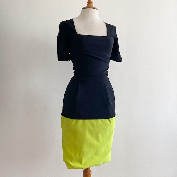 Vintage 2000s Preen Thornton Bregazzi Black Neon Draped Bodycon Dress Vintage 2000s Preen Thornton Bregazzi Black Neon Draped Bodycon Dress