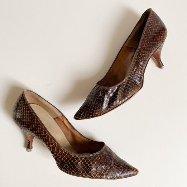 Vintage 1960s Adrienne Reptile Stiletto Heels Pumps