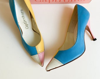 Vintage 1960s Captivators NIB NOS Color Blocked Pastel Stiletto Heels Pumps