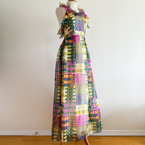 patchwork ruffle chiffon dress Lime Floral Chiffon Patchwork Ruffle Halter Neck Maxi Dress