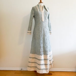 Vintage 1960s 1970s Exceptional Handmade Wool Ribbon Lace Maxi Dress