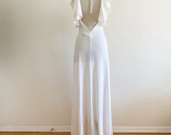 Vintage 1970s Climax by David Howard White Jersey Backless Maxi Dress Gown