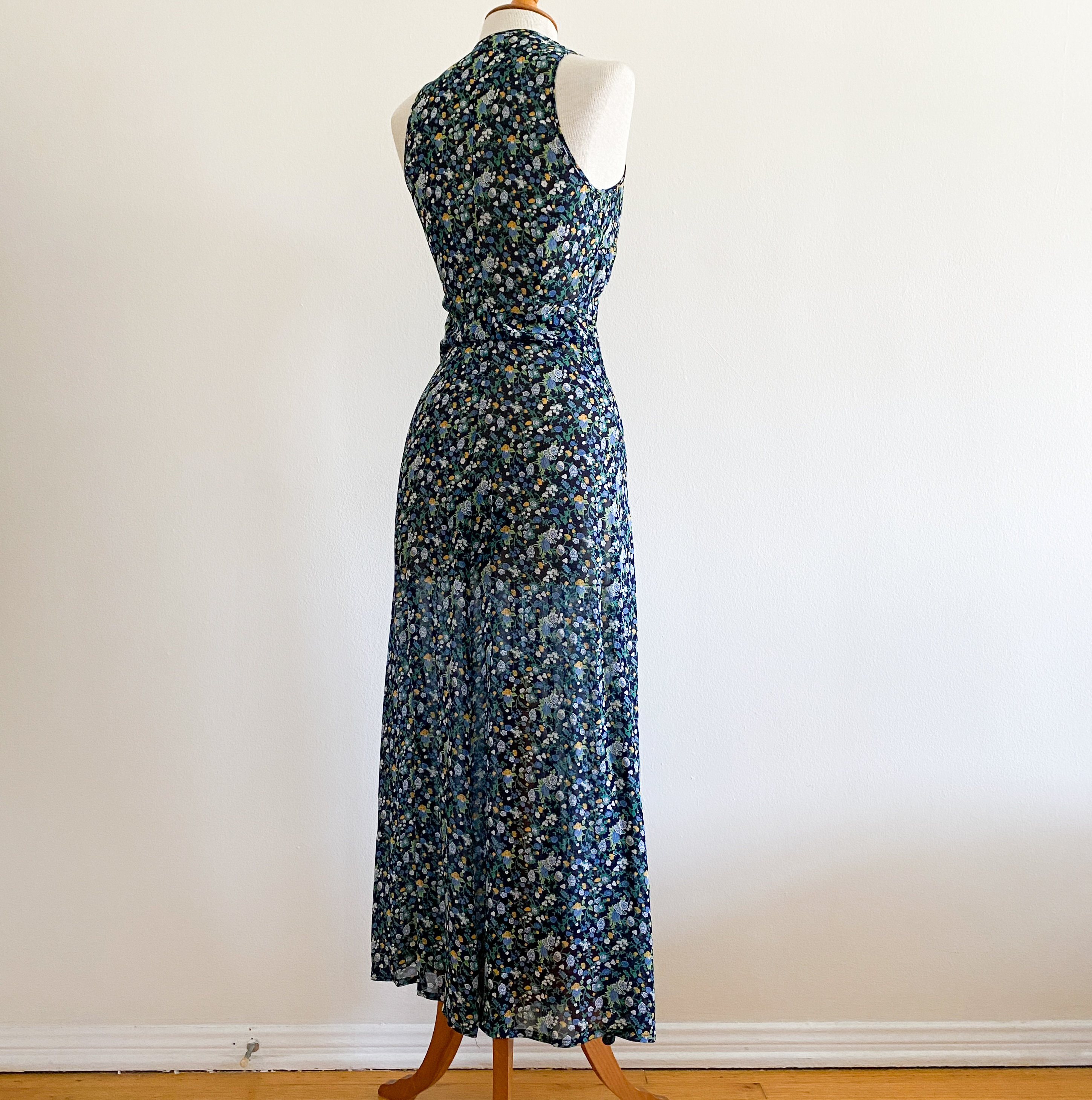 Vintage 1990s Sisley Benetton Italy Sheer Floral Maxi Dress XS Viscose Chiffon