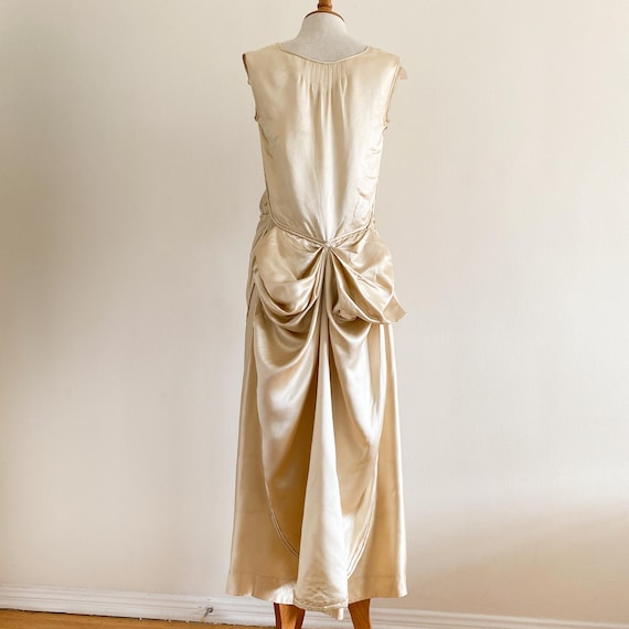 Vintage 1920s Cream Satin Draped Gathered Bustle Wedding Dress