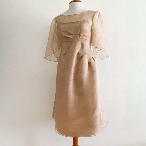 nude organza dress Short Sleeves Beading Nude Organza Engagement Dress