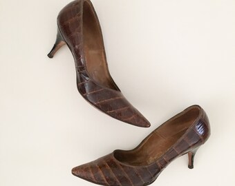 Vintage 1960er Jahre I. Magnin Krokodil Alligator Stiletto Absatz Pumps