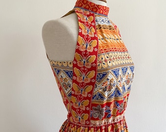 Vintage 1970s Morton Myles Smith & Jones Batik Maxi Dress Ethnic Floral
