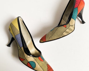 Vintage 1960s Mademoiselle Pop Art Patent Stiletto Heels Pumps