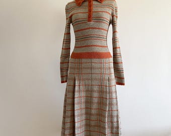 Vintage Damonette by Francesca Italy Plaid Wool Knit Sweater Dress Pleated XS