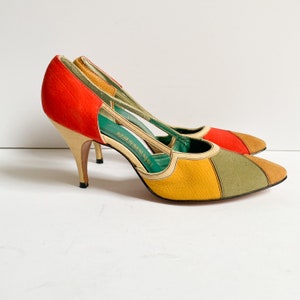 Vintage 1960s Johansen Color Block Cutout Stiletto Heels Pumps NOS