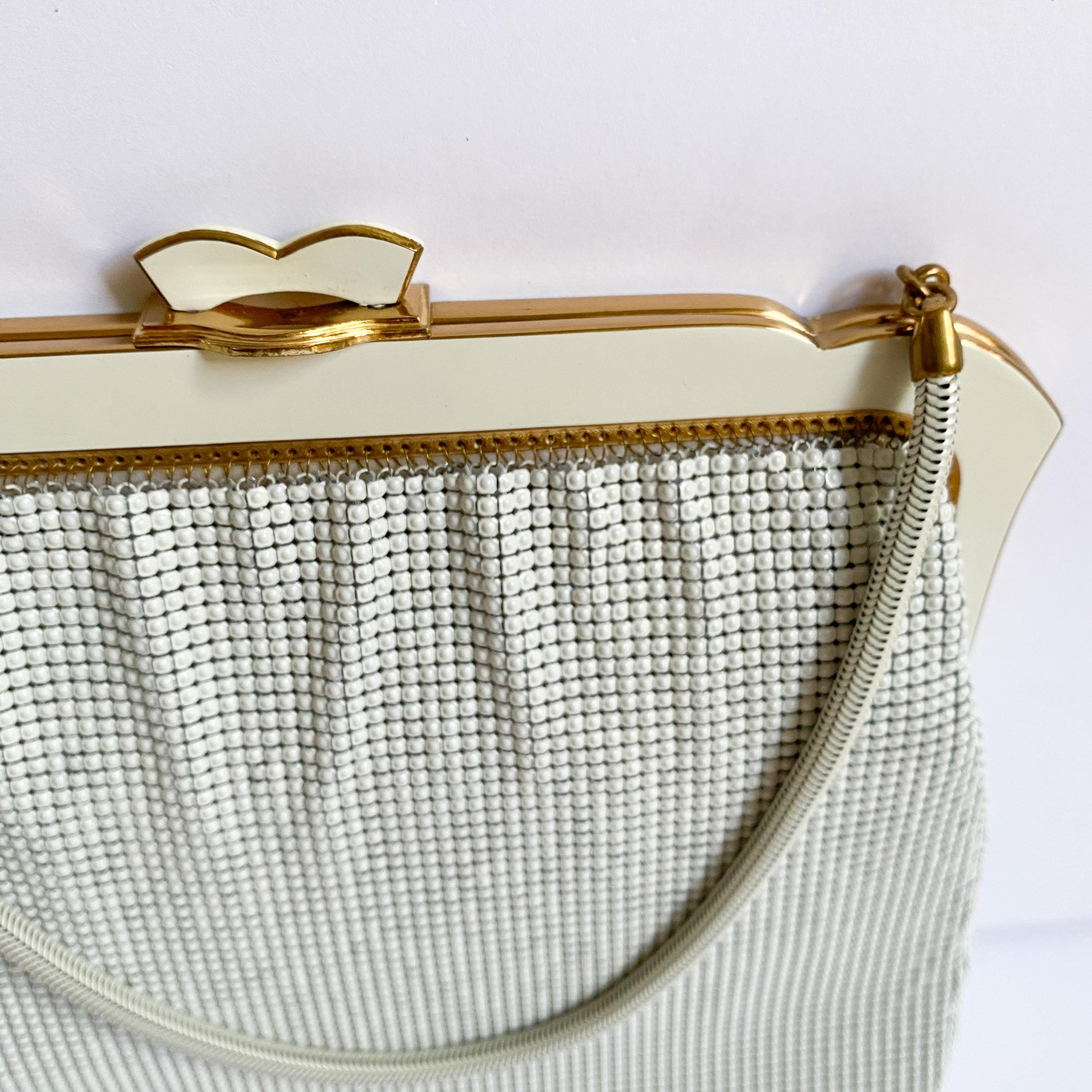 Vintage Oroton West Germany White Cream Chain Mail Enamel