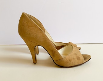 Vintage 1970s Trueform Peep Toe D'Orsay Heels Sandals Made in Britain