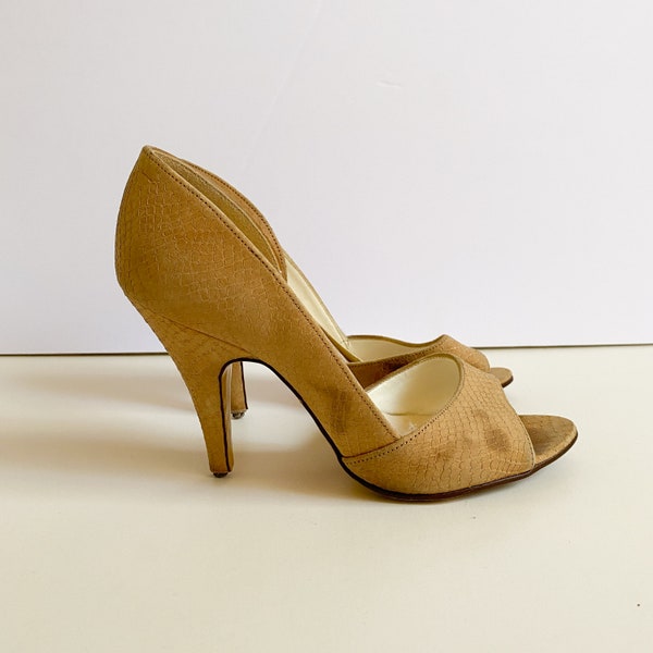 Vintage 1970s Trueform Peep Toe D'Orsay Heels Sandals Made in Britain